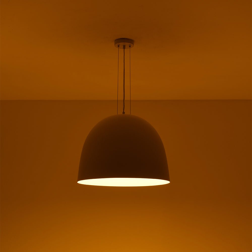 Elegant Modern White Metal Half-Dome Pendant Light, Adjustable Height, Dimmable Design