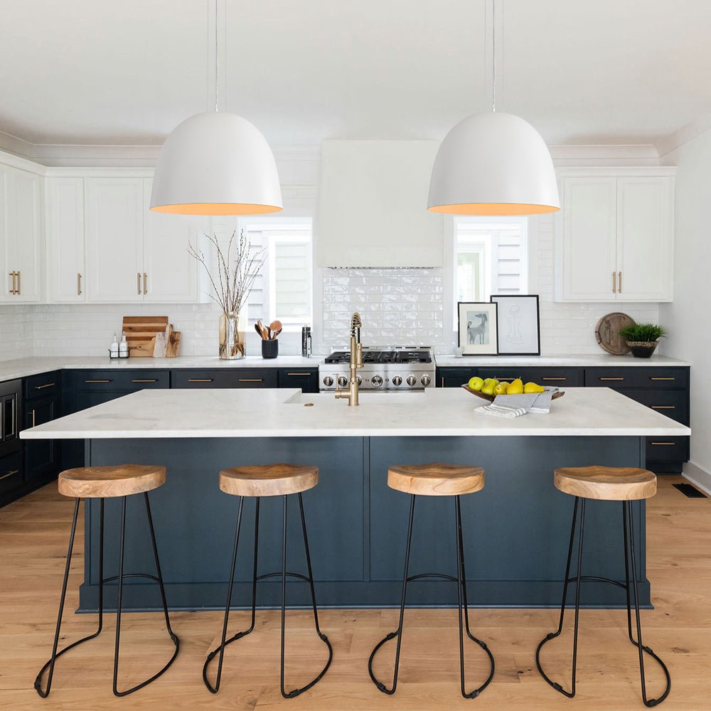 Elegant Modern White Metal Half-Dome Pendant Light, Adjustable Height, Dimmable Design