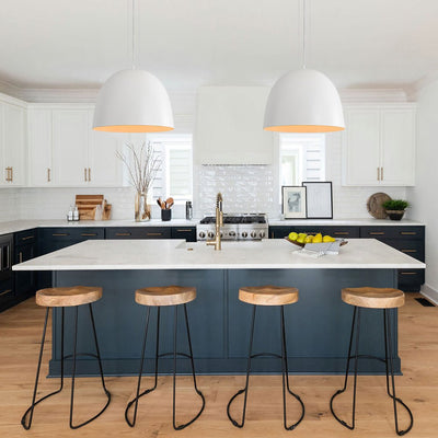 Elegant Modern White Metal Half-Dome Pendant Light, Adjustable Height, Dimmable Design