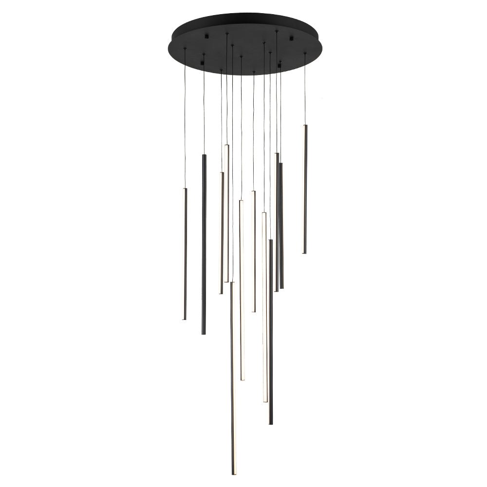 Modern 12-Light Linear LED Multi Light Pendant, Dimmable, Adjustable Matte Black