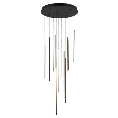 Modern 12-Light Linear LED Multi Light Pendant, Dimmable, Adjustable Matte Black