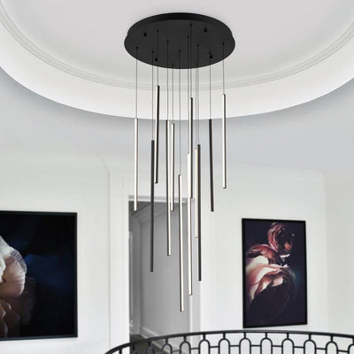 Modern 12-Light Linear LED Multi Light Pendant, Dimmable, Adjustable Matte Black