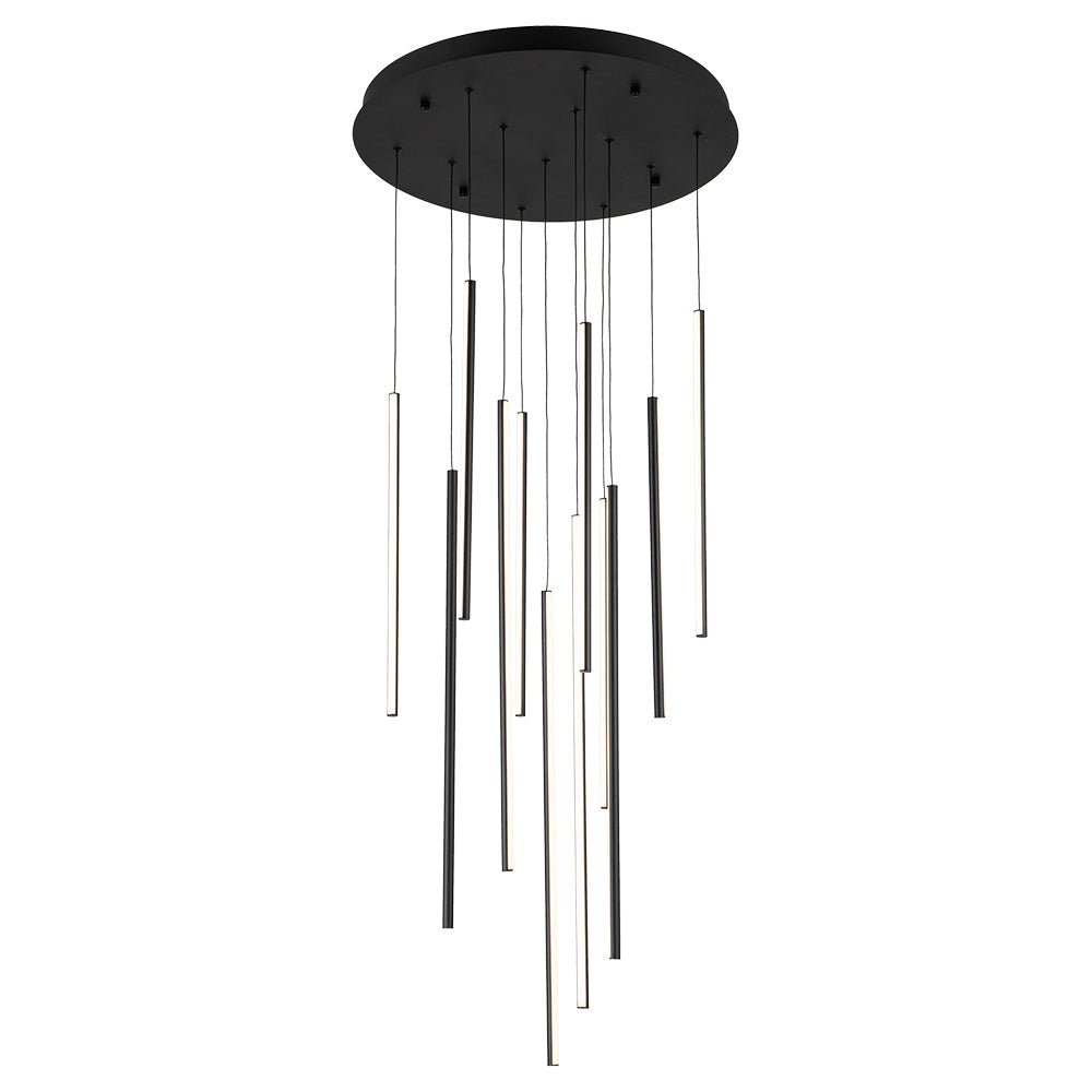 Modern 12-Light Linear LED Multi Light Pendant, Dimmable, Adjustable Matte Black