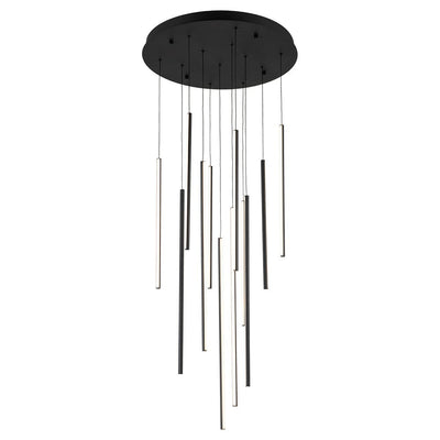 Modern 12-Light Linear LED Multi Light Pendant, Dimmable, Adjustable Matte Black