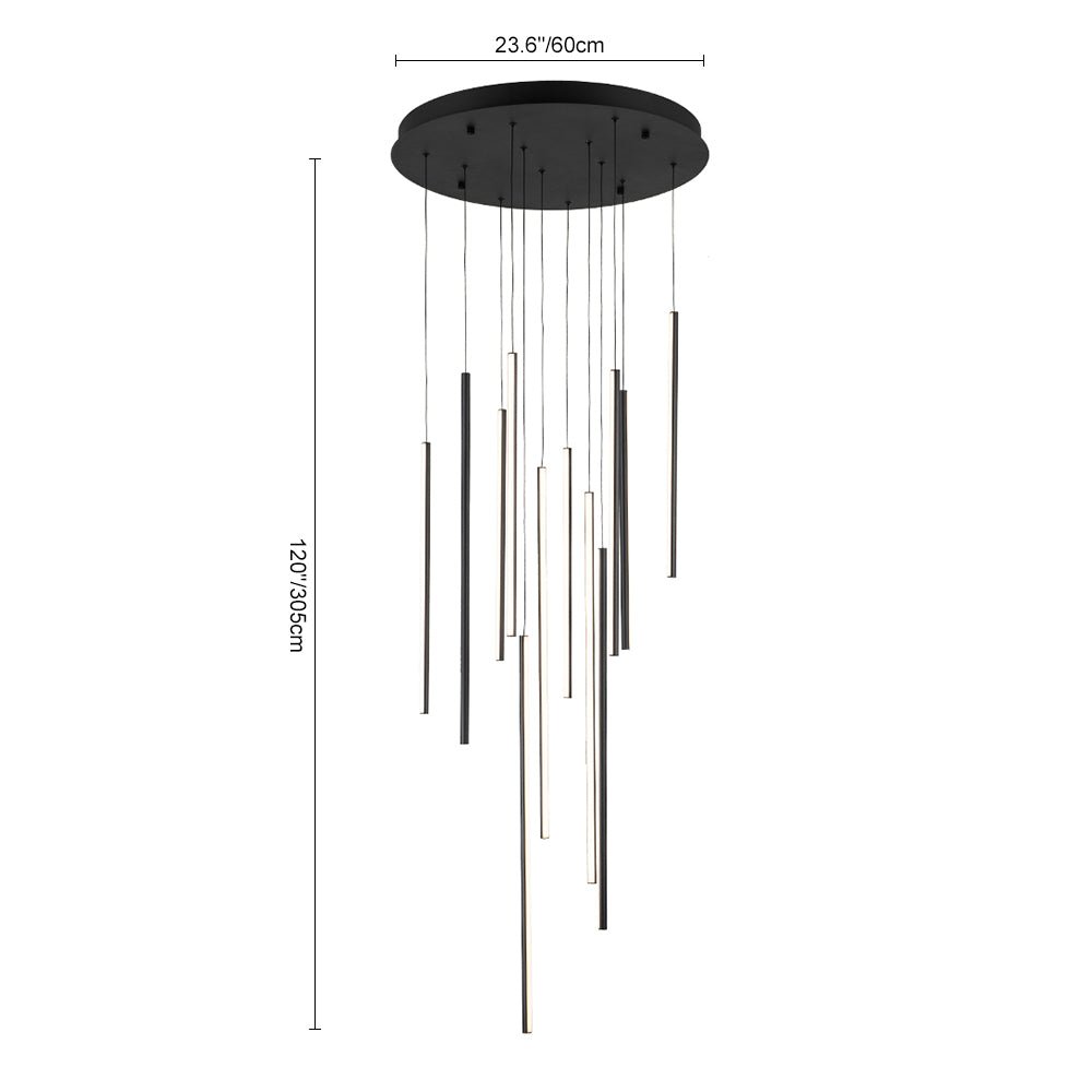 Modern 12-Light Linear LED Multi Light Pendant, Dimmable, Adjustable Matte Black