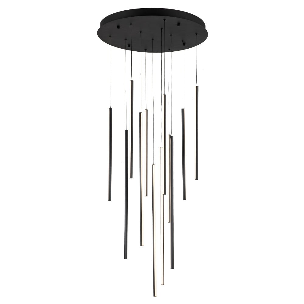Modern 12-Light Linear LED Multi Light Pendant, Dimmable, Adjustable Matte Black