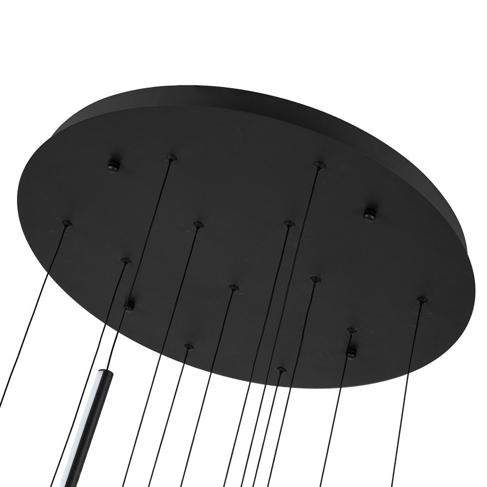 Modern 12-Light Linear LED Multi Light Pendant, Dimmable, Adjustable Matte Black