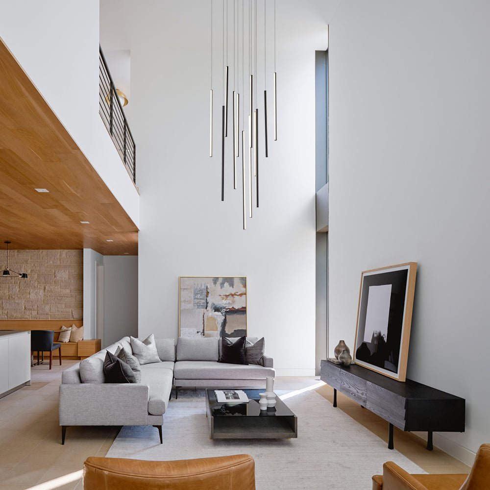 Modern 12-Light Linear LED Multi Light Pendant, Dimmable, Adjustable Matte Black