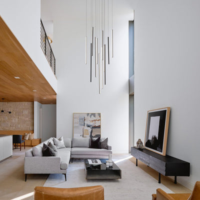 Modern 12-Light Linear LED Multi Light Pendant, Dimmable, Adjustable Matte Black