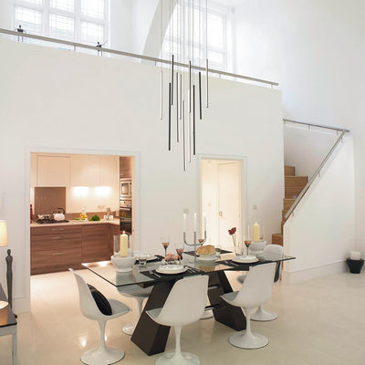 Modern 12-Light Linear LED Multi Light Pendant, Dimmable, Adjustable Matte Black