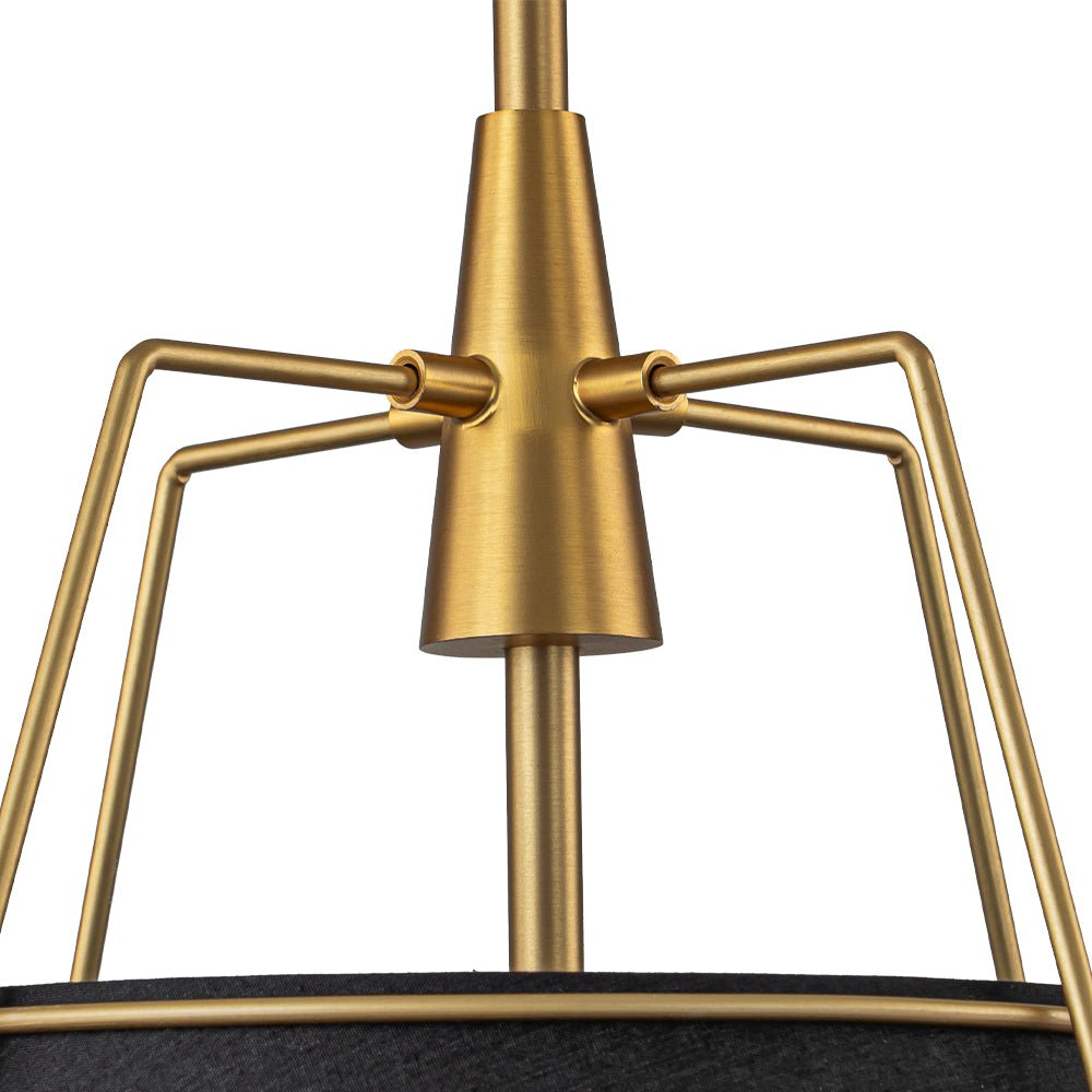 Modern 4-Light Fabric Conical Pendant Lamp with Brushed Brass Accents and Adjustable Height