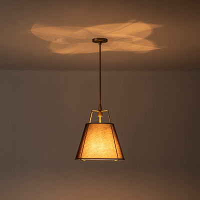 Modern 4-Light Fabric Conical Pendant Lamp with Brushed Brass Accents and Adjustable Height