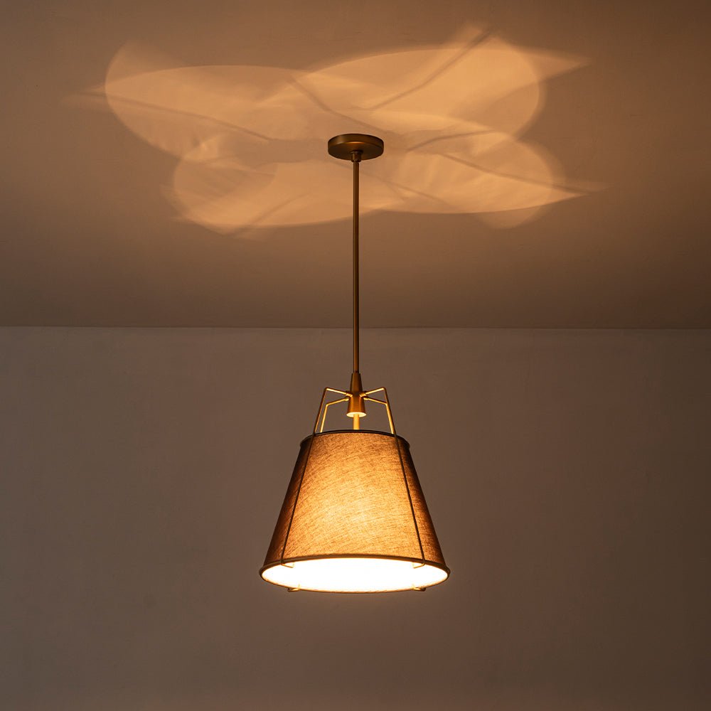 Modern 4-Light Fabric Conical Pendant Lamp with Brushed Brass Accents and Adjustable Height