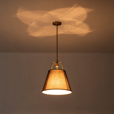 Modern 4-Light Fabric Conical Pendant Lamp with Brushed Brass Accents and Adjustable Height