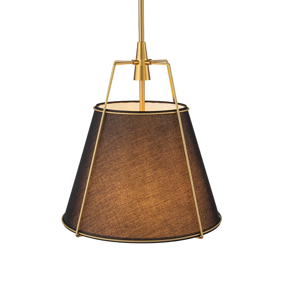 Modern 4-Light Fabric Drum Pendant, Adjustable Height, Brushed Brass, Linen Shade