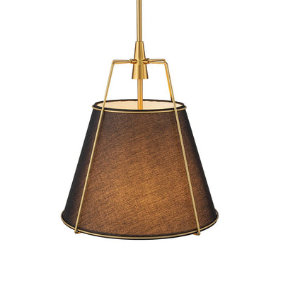 Modern 4-Light Fabric Drum Pendant, Adjustable Height, Brushed Brass, Linen Shade