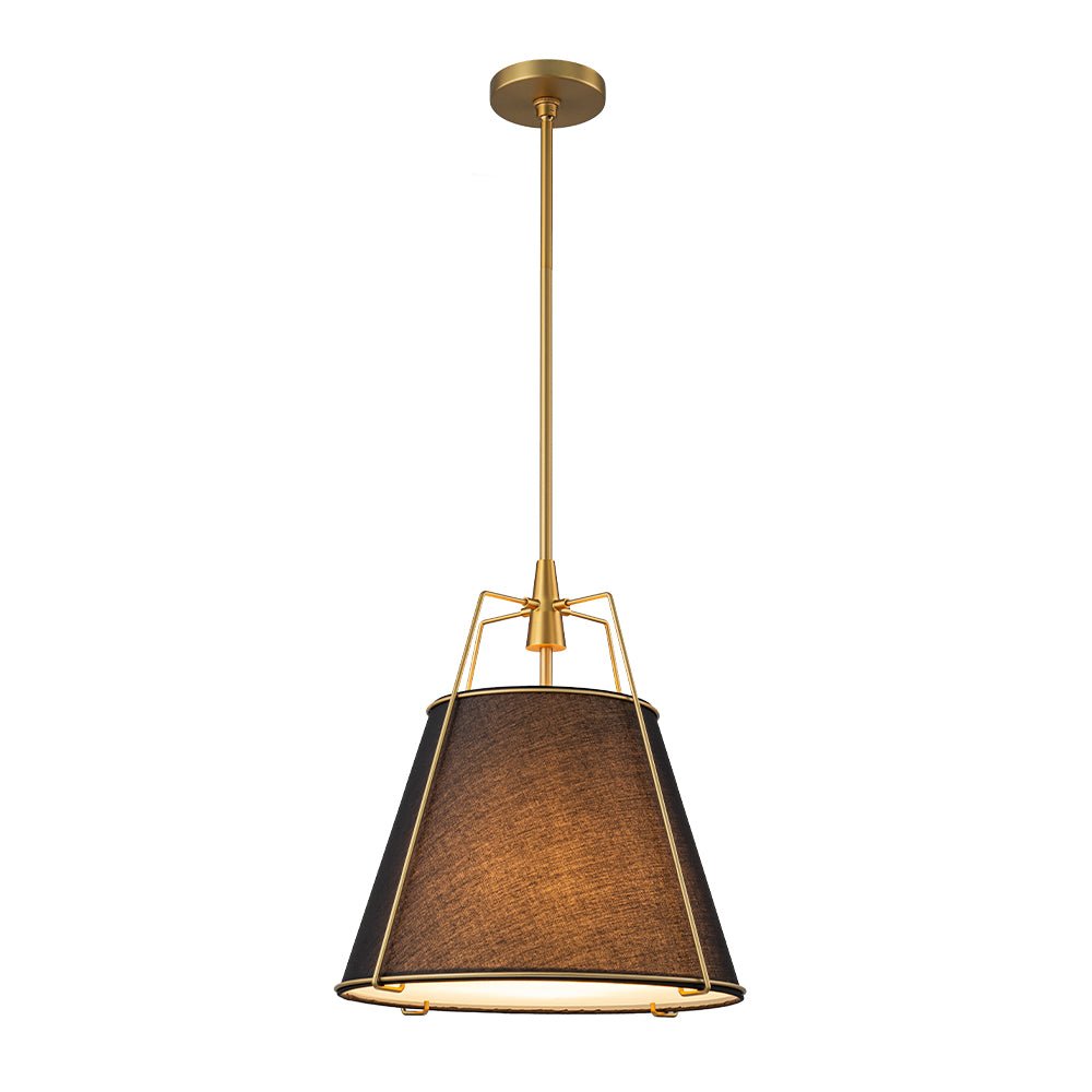 Modern 4-Light Fabric Conical Pendant Lamp with Brushed Brass Accents and Adjustable Height
