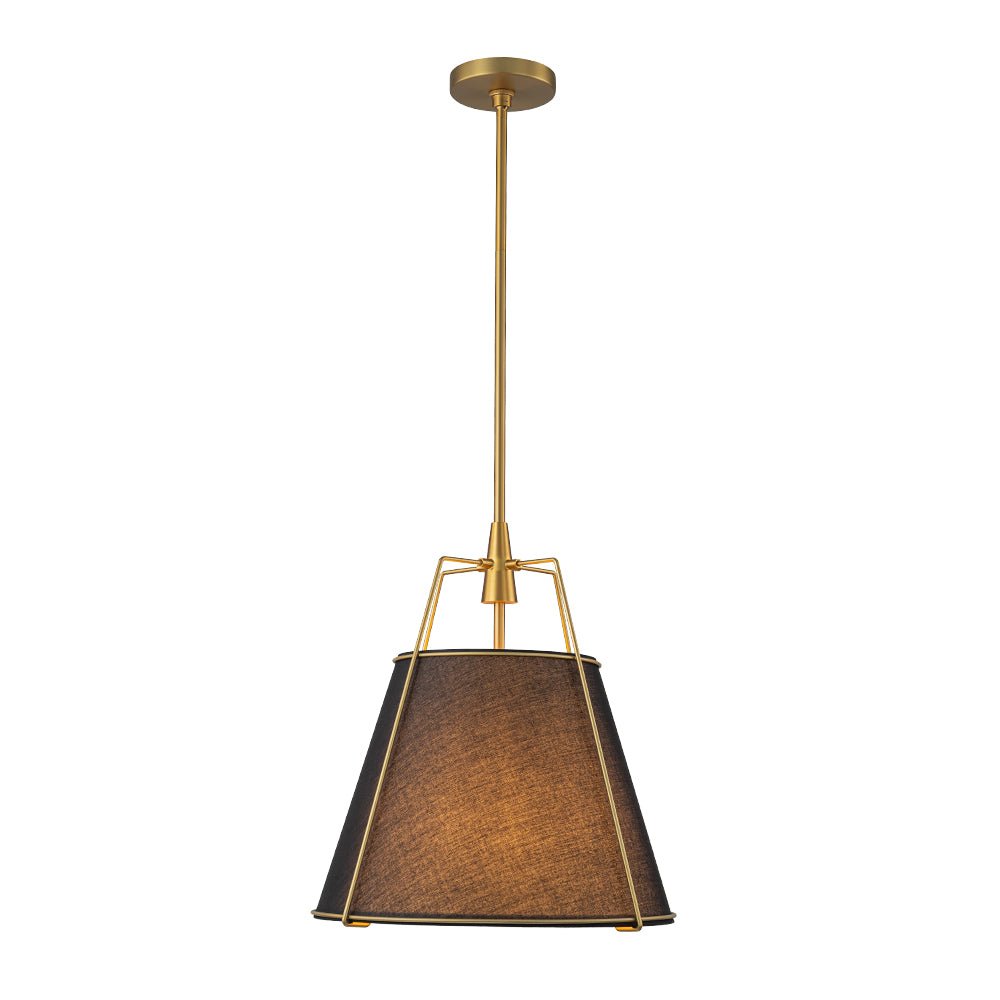 Modern 4-Light Fabric Conical Pendant Lamp with Brushed Brass Accents and Adjustable Height