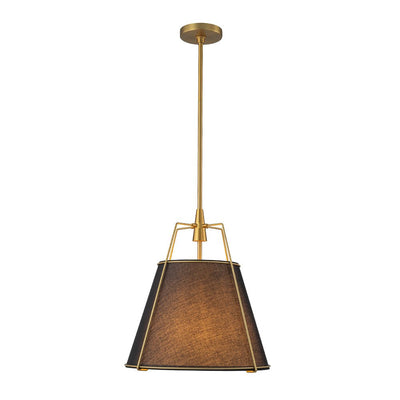 Modern 4-Light Fabric Conical Pendant Lamp with Brushed Brass Accents and Adjustable Height