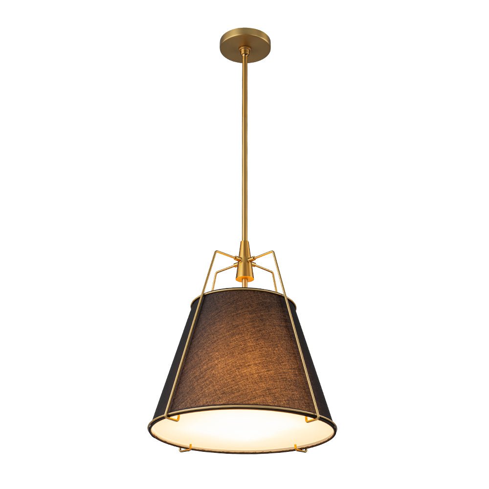Modern 4-Light Fabric Conical Pendant Lamp with Brushed Brass Accents and Adjustable Height