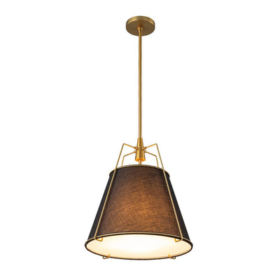 Modern 4-Light Fabric Conical Pendant Lamp with Brushed Brass Accents and Adjustable Height