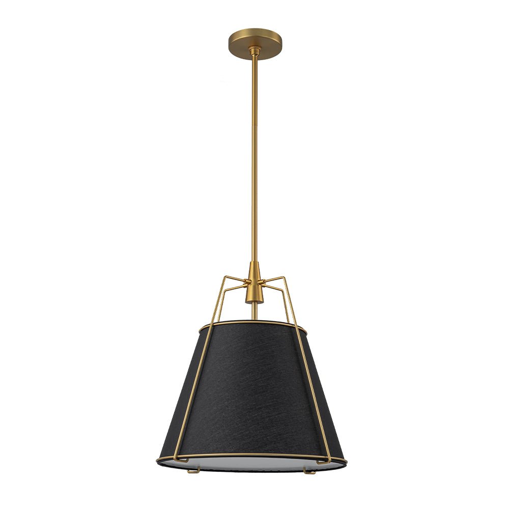 Modern 4-Light Fabric Conical Pendant Lamp with Brushed Brass Accents and Adjustable Height