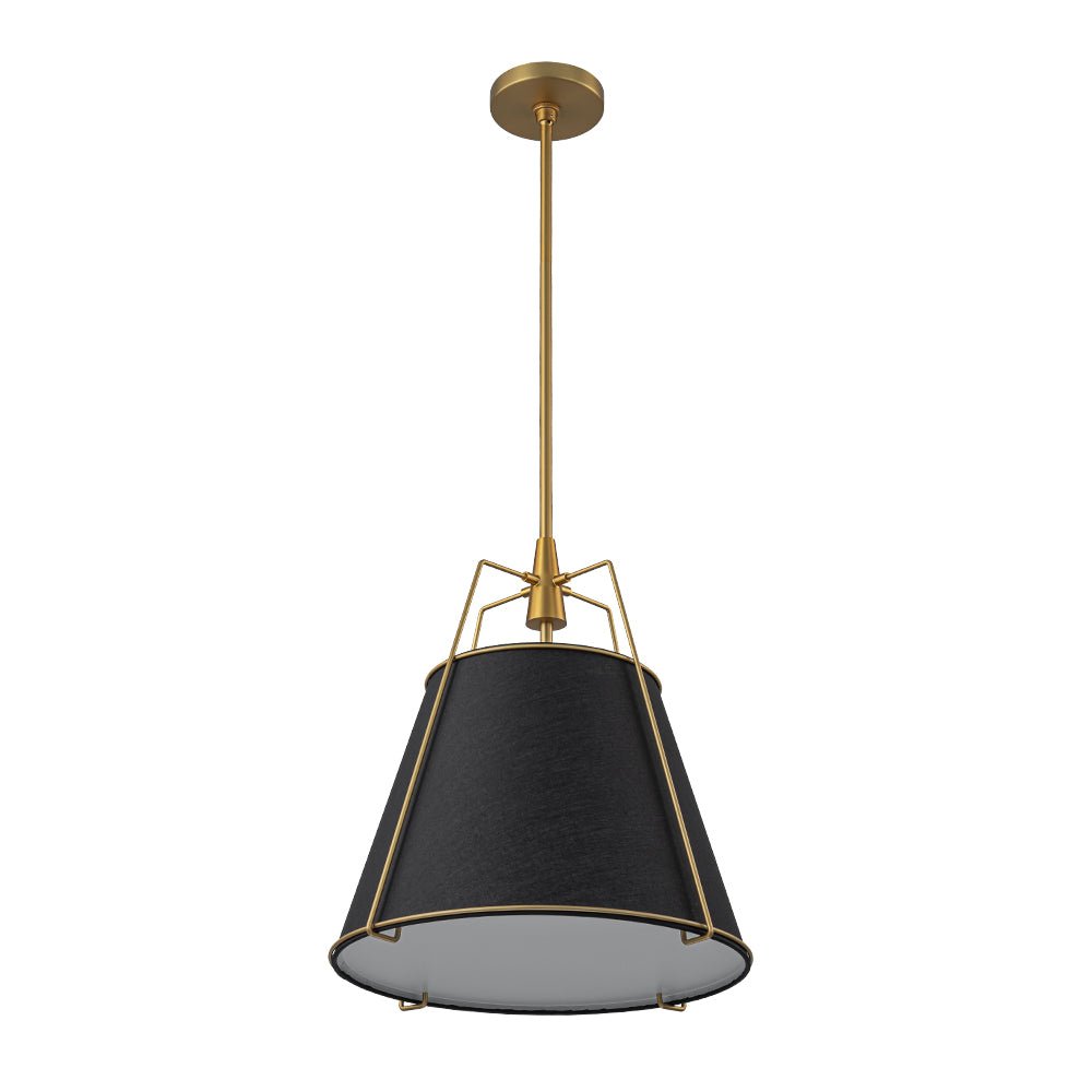 Modern 4-Light Fabric Conical Pendant Lamp with Brushed Brass Accents and Adjustable Height