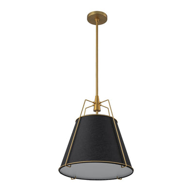 Modern 4-Light Fabric Conical Pendant Lamp with Brushed Brass Accents and Adjustable Height