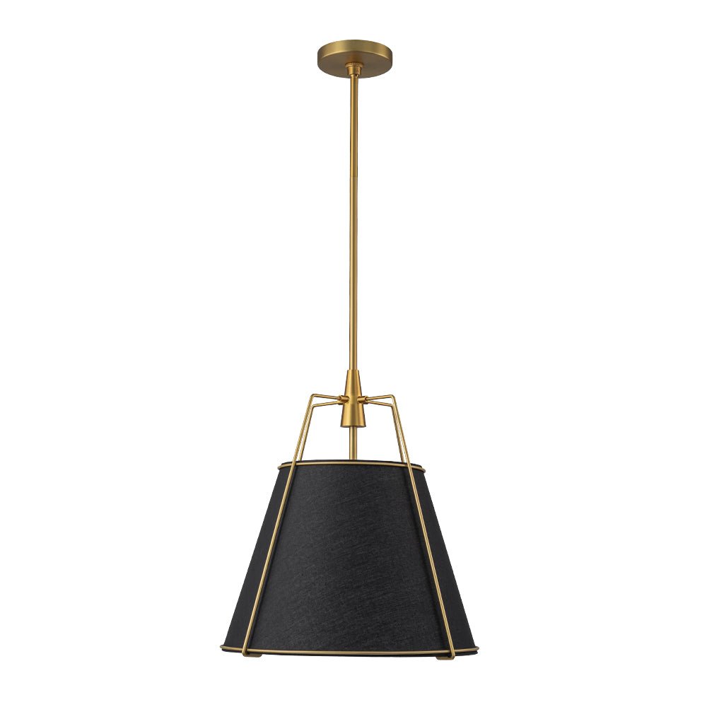 Modern 4-Light Fabric Conical Pendant Lamp with Brushed Brass Accents and Adjustable Height