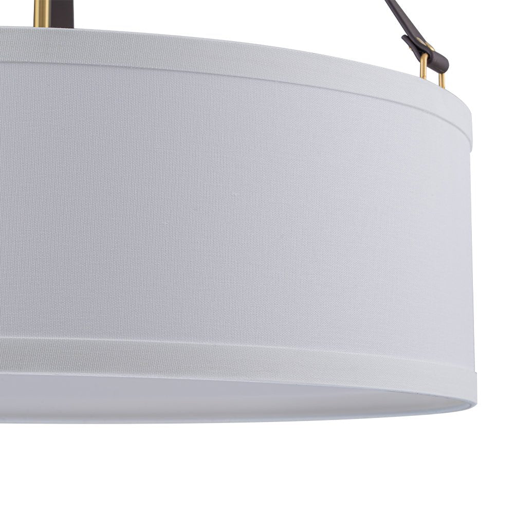 Modern 4-Light White Linen Drum Pendant, Brushed Brass Finish, Adjustable Chandelier