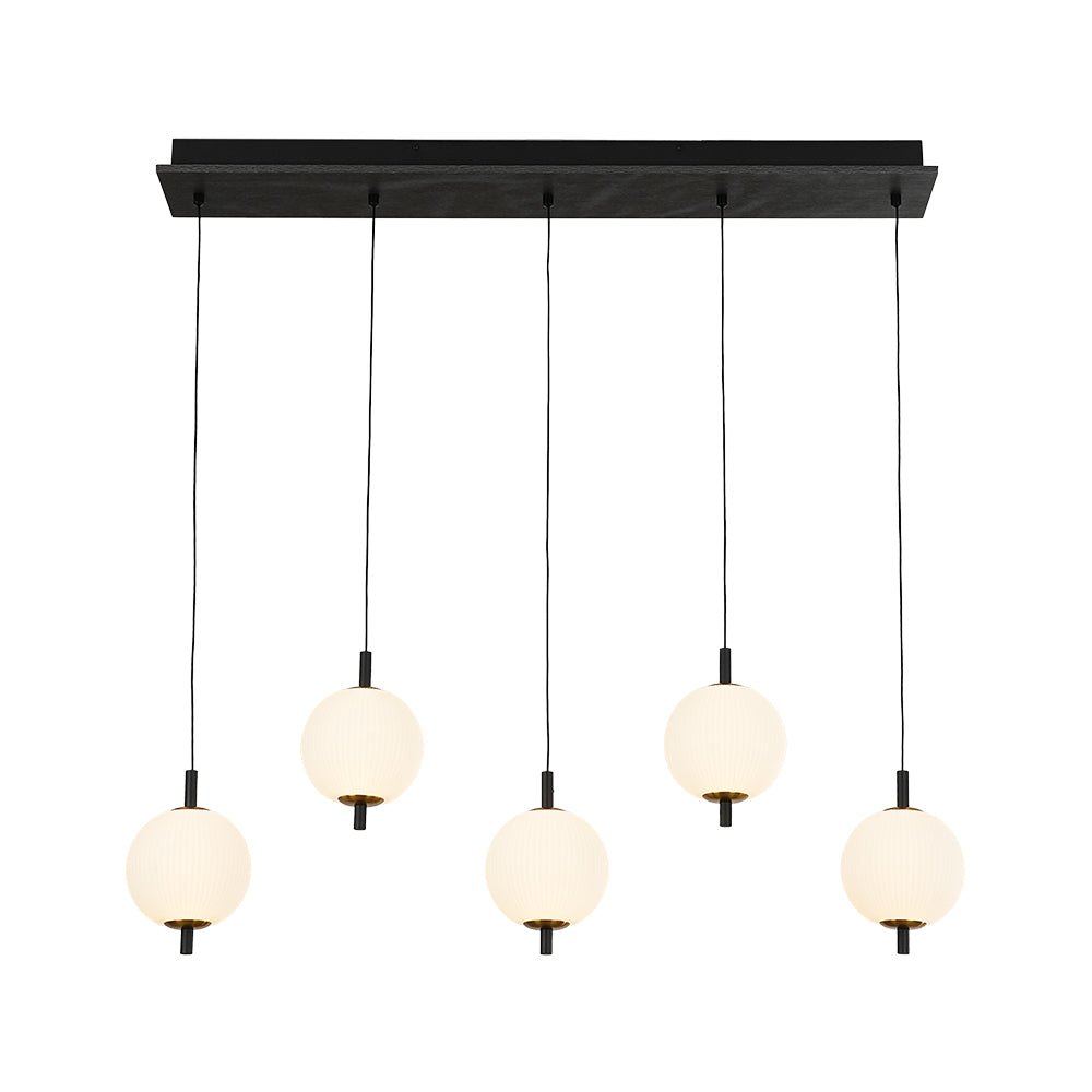 Modern 5-Light Dimmable LED Ribbed Globe Kitchen Island Pendant Light Fixture