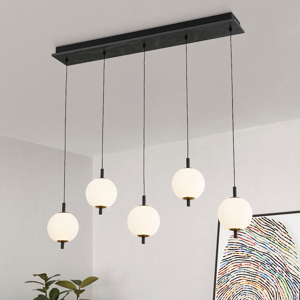 Modern 5-Light Ribbed Globe Dimmable LED Kitchen Island Pendant Fixture