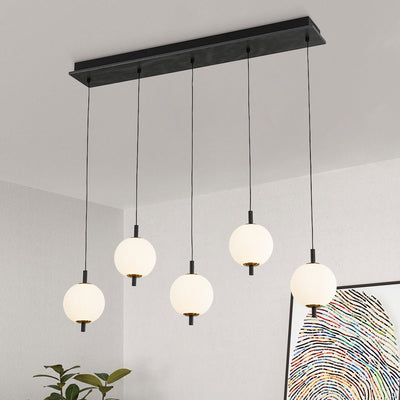 Modern 5-Light Ribbed Globe Dimmable LED Kitchen Island Pendant Fixture