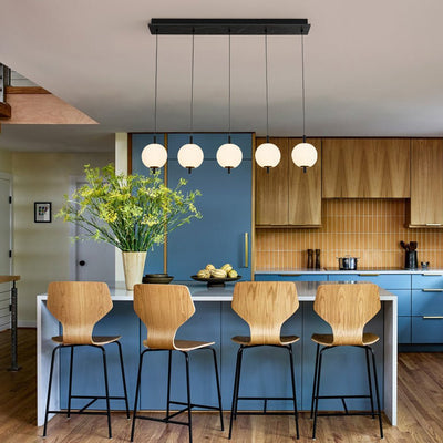 Modern 5-Light Ribbed Globe Dimmable LED Kitchen Island Pendant Fixture
