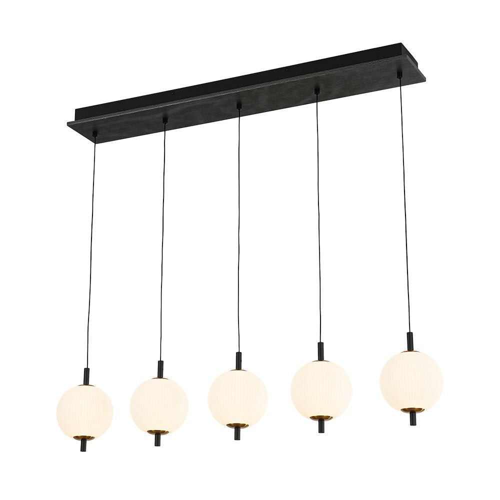 Modern 5-Light Ribbed Globe Dimmable LED Kitchen Island Pendant Fixture
