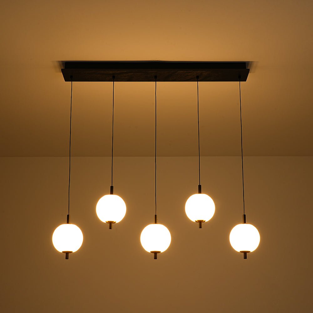 Modern 5-Light Ribbed Globe Dimmable LED Kitchen Island Pendant Fixture