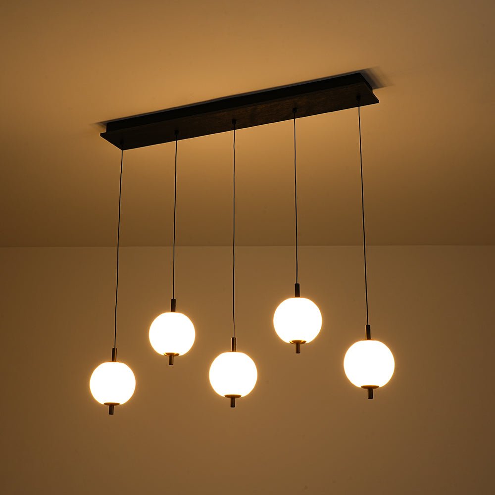 Modern 5-Light Ribbed Globe Dimmable LED Kitchen Island Pendant Fixture
