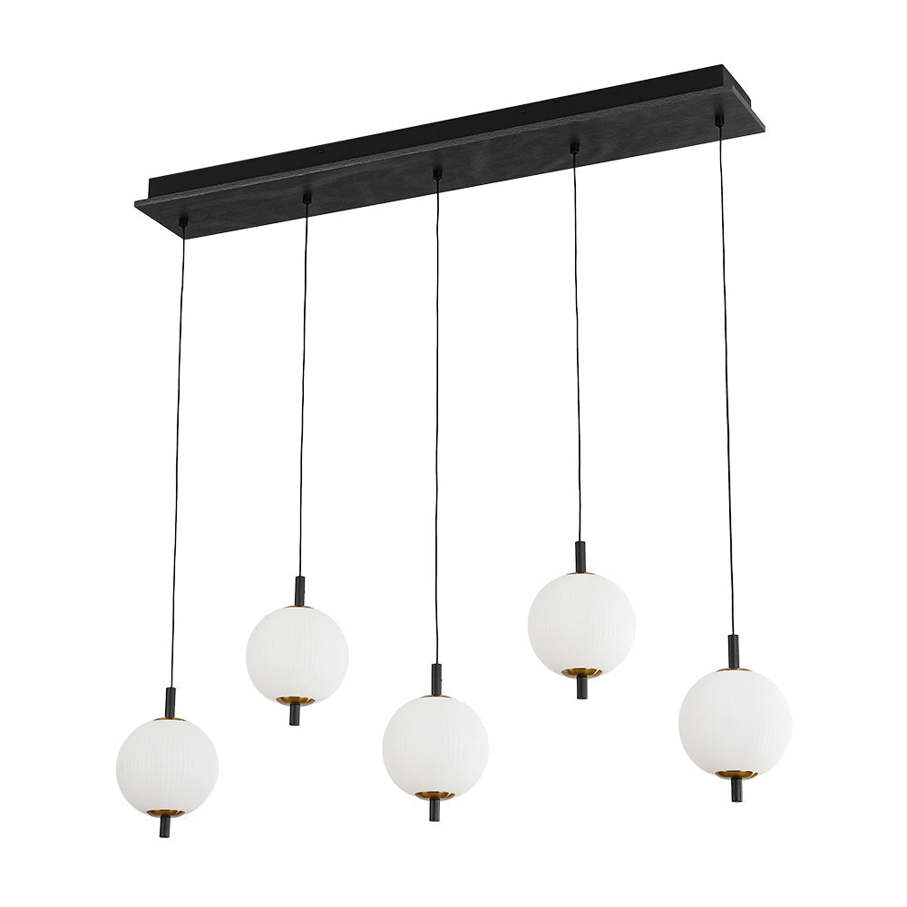 Modern 5-Light Ribbed Globe Dimmable LED Kitchen Island Pendant Fixture