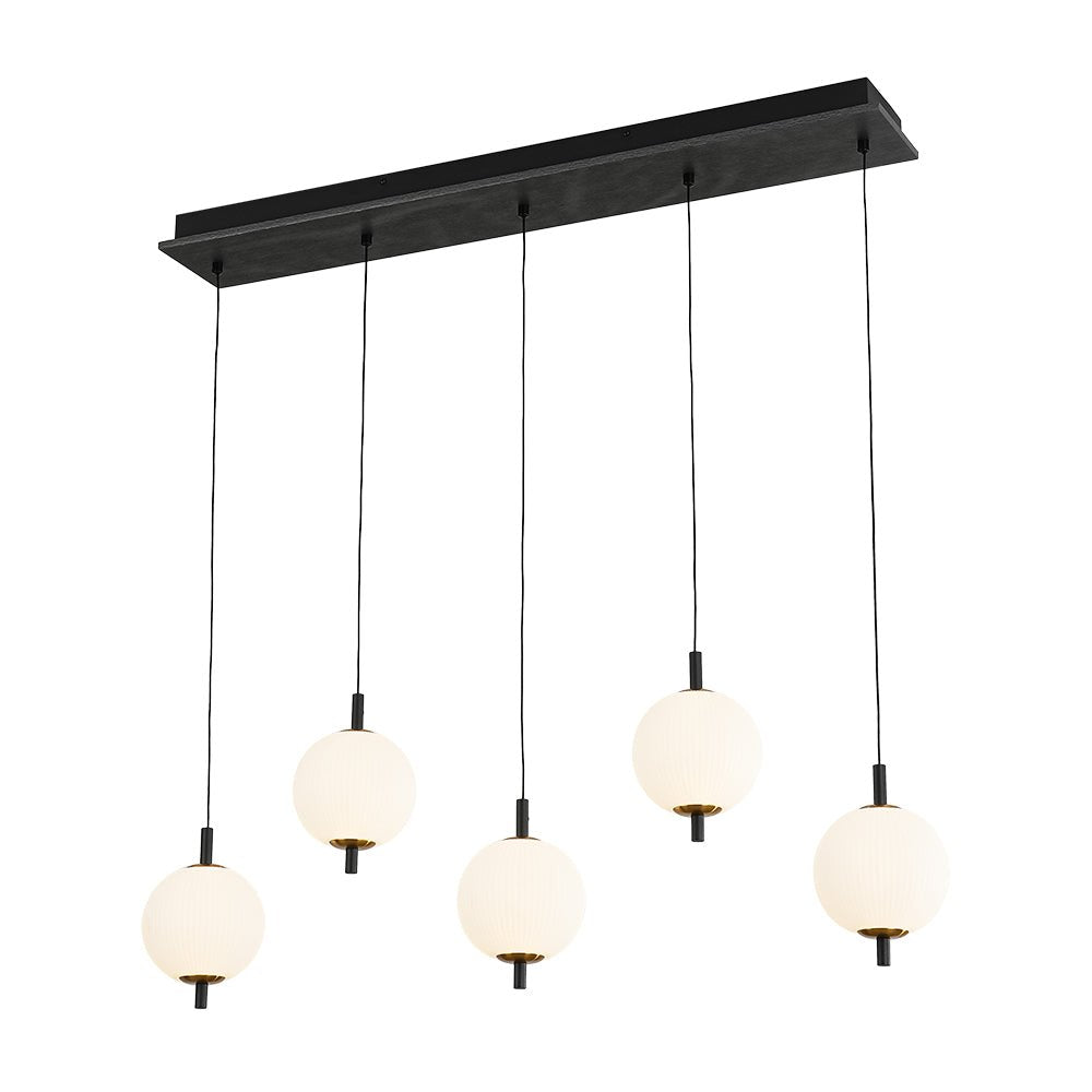 Modern 5-Light Ribbed Globe Dimmable LED Kitchen Island Pendant Fixture