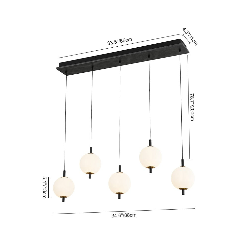 Modern 5-Light Dimmable LED Ribbed Globe Kitchen Island Pendant Light Fixture