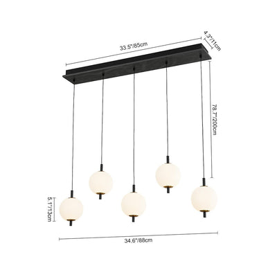 Modern 5-Light Ribbed Globe Dimmable LED Kitchen Island Pendant Fixture