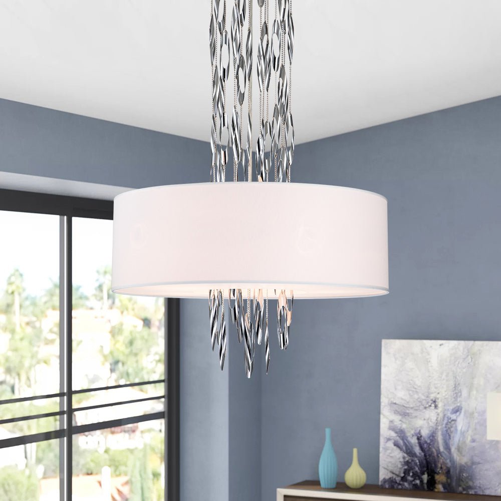Modern 5-Light Chrome Stainless Steel Drum Pendant Adjustable Ceiling Light Fixture