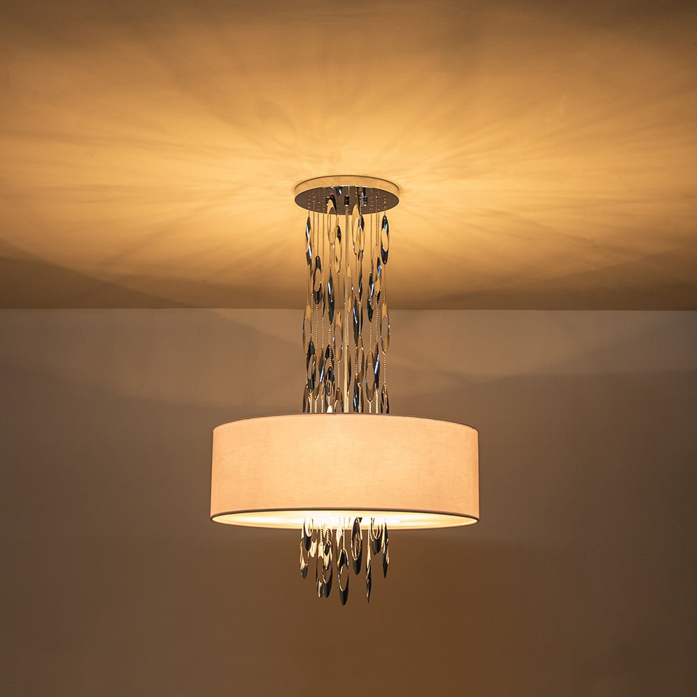 Modern 5-Light Chrome Stainless Steel Drum Pendant Adjustable Ceiling Light Fixture