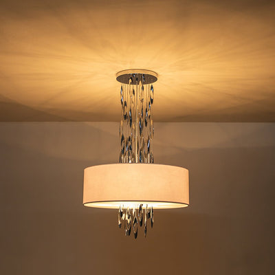 Modern Stainless Steel Drum Pendant Light, 5-Light, Chrome Finish, Adjustable Height