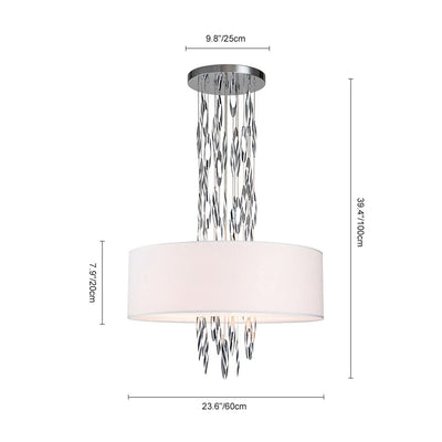 Modern Stainless Steel Drum Pendant Light, 5-Light, Chrome Finish, Adjustable Height