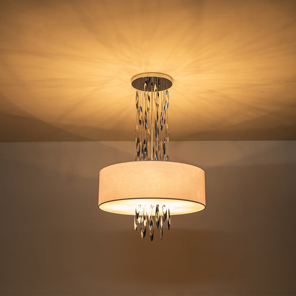Modern Stainless Steel Drum Pendant Light, 5-Light, Chrome Finish, Adjustable Height