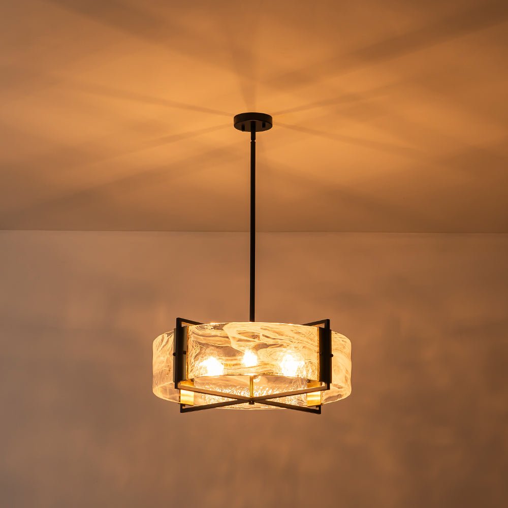 Modern Cloud Glass Drum Pendant Chandelier with Six E12 Candelabra Lights