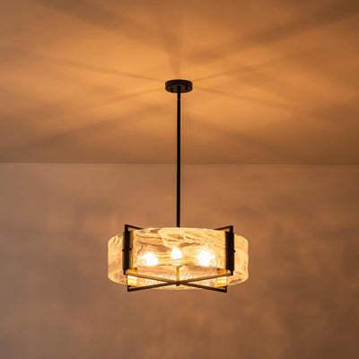 Modern Cloud Glass Drum Pendant Chandelier with Six E12 Candelabra Lights