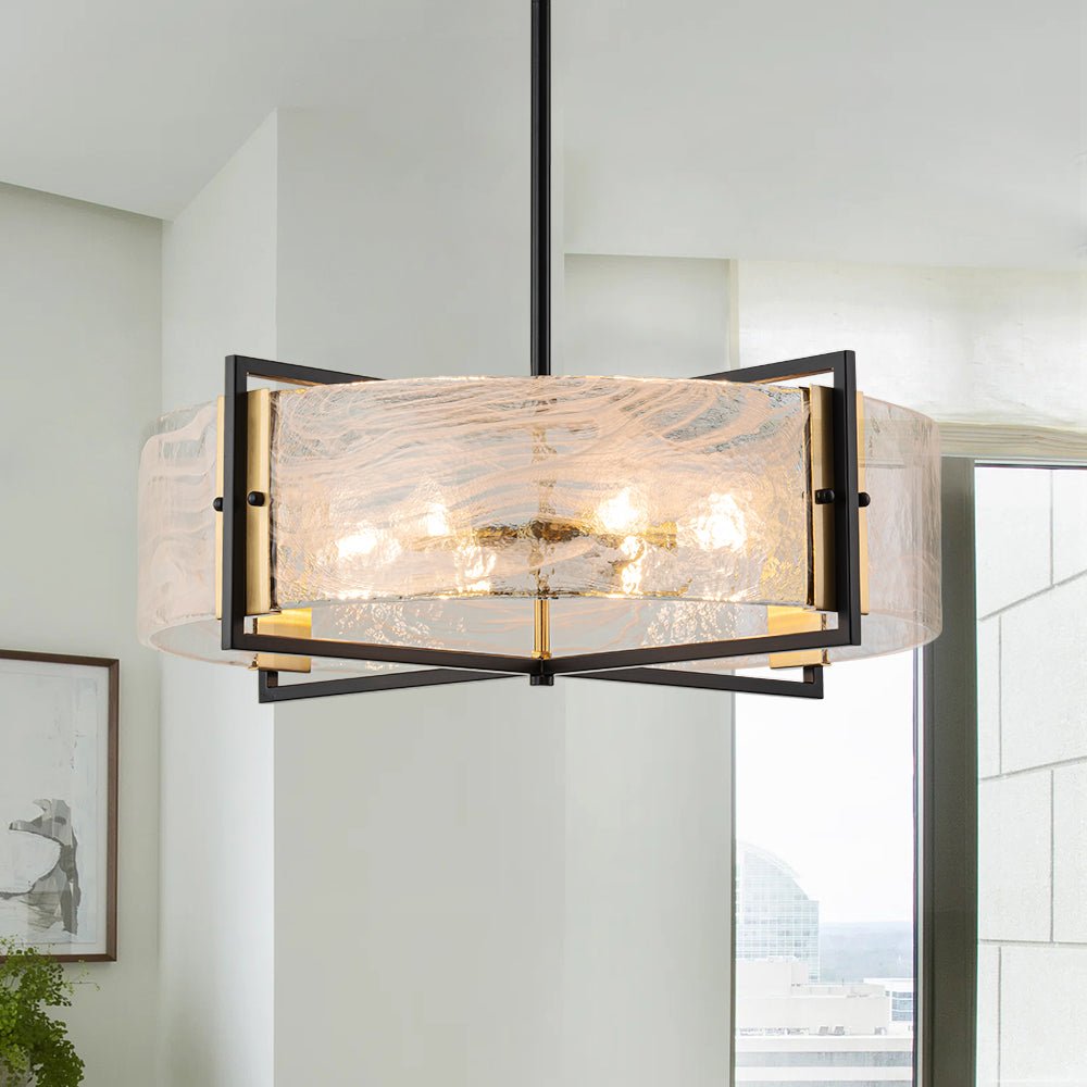 Modern Cloud Glass Drum Pendant Chandelier with Six E12 Candelabra Lights
