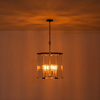 Modern Hexagon 6-Light Clear Glass Chandelier, Dimmable Brass & Black Pendant